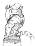 anthro clothing eyebrows hat headgear headwear male muscular muscular_anthro muscular_male solo thick_eyebrows gamma-g morenatsu torahiko_(morenatsu) felid mammal pantherine tiger low_res monochrome sketch