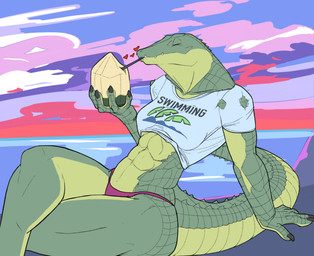 5_fingers abs anthro bikini bikini_bottom biped breasts claws clothed clothed_anthro clothed_female clothing cloud crop_top crossed_legs day drinking drinking_straw evening eyes_closed female finger_claws fingers green_body green_scales heart_symbol holding_object humanoid_hands leaning leaning_backward long_tail medium_breasts midriff muscular muscular_anthro muscular_female muscular_legs non-mammal_breasts outside pantsless_anthro pantsless_female pose purple_bikini_bottom scales shirt sitting sky smile solo spiked_tail spikes spikes_(anatomy) swimwear tail thick_thighs topwear torn_clothing torn_shirt torn_topwear two-piece_swimsuit white_clothing white_crop_top white_shirt white_topwear f_draws athena_(f_draws) crocodile crocodilian reptile scalie 2020 colored hi_res