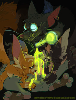 ambiguous_gender anthro balls bodily_fluids butt butt_grab dipstick_tail double_fellatio double_oral ear_piercing erection eyewear fellatio fur genitals goggles group group_sex hair hand_on_balls hand_on_butt holding_object licking male markings nude oral paws penile penis penis_lick piercing poison pouring pouring_liquid pouring_on_penis pouring_onto_self saliva sex tail tail_markings teeth tongue trio bunzillaking league_of_legends riot_games tencent gnar_(lol) korwin twitch_(lol) mammal murid murine rat rodent yordle absurd_res hi_res