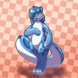 anthro balloon female hair inflatable looking_at_viewer nude pattern_background simple_background solo tail translucent translucent_hair rawr_(artist) animate_inanimate felid living_balloon living_inflatable mammal pantherine snow_leopard digital_media_(artwork) hi_res