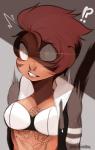 anthro breasts clothed clothing facial_piercing fangs female hair interrobang nose_piercing piercing solo teeth geekidog cookie_(solfanger) haplorhine mammal monkey primate hi_res