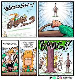 accident beady_eyes beard belt black_beard black_eyes black_facial_hair black_hair bottomwear brown_bottomwear brown_clothing brown_footwear brown_pants brown_shirt brown_shoes brown_topwear bulging_eyes clothing crown dialogue dress duo facial_hair female footwear green_clothing green_dress hair headgear humanoid_pointy_ears humor long_ears long_hair male muscular muscular_arms orange_hair pants pink_tongue plant pointy_ears pointy_nose ponytail rope rope_belt sharp_teeth shirt shoes short_hair tan_body tan_skin teeth teeth_showing text tiara tongue topwear tree vehicle vein wagon merrivius chad_driver elf_comic elf_(merrivius) human_(merrivius) rat_fink avian bird elf human mammal worm comic english_text hi_res