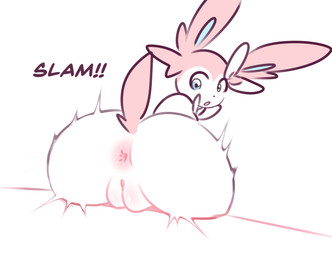 anus butt female genitals presenting presenting_anus simple_background solo text vulva white_background catedging nintendo pokemon eeveelution generation_6_pokemon pokemon_(species) sylveon hi_res
