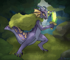 anthro cape clothing female forest holding_object holding_weapon looking_at_viewer melee_weapon moss plant solo standing sword tree weapon echros kobold scalie hi_res