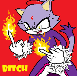 angry anthro female fire fur gesture hand_gesture middle_finger multicolored_body multicolored_fur open_mouth purple_body purple_fur red_background simple_background solo text two_tone_body two_tone_fur white_body white_fur unknown_artist sega sonic_the_hedgehog_(series) blaze_the_cat domestic_cat felid feline felis mammal english_text low_res reaction_image source_request