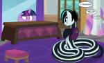 alternative_fashion apode backpack black_eyeshadow black_hair blue_eyes blue_hair desk dialogue duo eyeshadow fangs female furniture goth hair horn legless makeup pupils scared serpentine slit_pupils split_form table teeth text trad_goth badumsquish friendship_is_magic hasbro my_little_pony mythology adelie_(oc) fan_character twilight_sparkle_(mlp) draconcopode equid equine horse lamia mammal mythological_creature mythological_equine pony reptile scalie snake unicorn 2019 absurd_res digital_drawing_(artwork) digital_media_(artwork) english_text hi_res