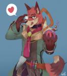 5_fingers anthro brown_body brown_fur clothed clothing eyewear fingers fur glasses green_eyes heart_symbol holding_object holding_potion humanoid_hands male multicolored_body multicolored_fur potion red_body red_fur solo tan_body tan_fur tongue tongue_out dudedle rabbitdx26 kemo_coliseum lambert_(kemo_coliseum) canid canine fox mammal 2017 hi_res signature