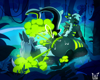 anthro bodily_fluids breasts butt cum duo fart fart_cloud fart_fetish fart_on_penis farting_on_penis female forest forest_background genital_fluids genitals green_fart_cloud gynomorph gynomorph/female intersex intersex/female nature nature_background nipples paws penis plant tongue tongue_out tree sharkskunk skunky_the_hybrid 5:4 hi_res