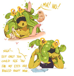 annoyed anthro assisted_oviposition bestiality_pregnancy blindfold bodily_fluids cleavage_cutout cloacal cloacal_penetration covered_eyes cum cum_in_cloaca cum_in_mouth cum_inside cutout egg egg_from_cloaca explicitly_stated_nonconsent fellatio female feral genital_fluids genitals green_body green_skin group heart_symbol hearts_around_egg hearts_around_head humanoid_genitalia humanoid_penis humanoid_pointy_ears impregnation living_hair male male/female monster_girl_(genre) oral oral_penetration orgasmic_oviposition oviposition penetration penile penis pointy_ears pregnant pregnant_feral pseudo_hair sex simple_background snake_hair text unusual_impregnation unwanted_cum_inside unwanted_impregnation white_background kayfaricus european_mythology greek_mythology mythology medusa gorgon humanoid reptile scalie snake absurd_res english_text hi_res