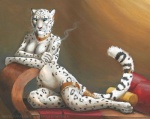 anthro breasts cigarette ear_piercing female genitals jewelry leopard_spots necklace nude piercing pussy solo spots tail myenia felid leopard mammal pantherine snow_leopard 2013