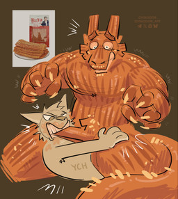 anthro bite claws duo facial_hair fellatio food fur genitals head_tuft male male/male nude oral penetration penile penile_penetration penis penis_bite pubes sex shaking sitting sitting_on_another size_difference spread_legs spreading tail teeth tuft worried cvinodor animate_inanimate canid canine canis food_creature mammal wolf hi_res