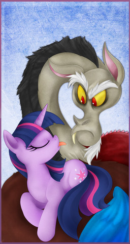 blue_background cutie_mark duo eyes_closed fangs female feral fur hair horn male multicolored_hair pink_hair purple_body purple_fur purple_hair red_eyes simple_background tail teeth tongue tongue_out two_tone_hair mn27 friendship_is_magic hasbro my_little_pony mythology discord_(mlp) twilight_sparkle_(mlp) chimera draconequus equid equine mammal mythological_creature mythological_equine unicorn 2012 hi_res source_request