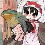 ambiguous_gender armor clothed clothing displacement duo female feral headgear helmet what bubbacterial alien_nine yuri_otani amphibian frog human mammal 1:1 hi_res