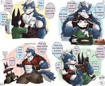 abs anthro biceps big_muscles clothing fur group male muscular muscular_male pec_grab pecs text naruever nero_(naruever) zack_(naruever) canid canine canis lagomorph leporid mammal rabbit wolf 2020 comic english_text