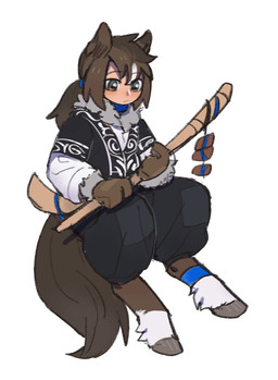 black_bottomwear black_clothing black_pants black_topwear bottomwear brown_clothing brown_ears brown_eyes brown_gloves brown_hair brown_handwear brown_inner_ear clothed clothing eyebrow_through_hair eyebrows female glistening glistening_eyes gloves grey_hooves hair handwear holding_object hooves leg_tuft mouth_closed multicolored_hair pants ponytail simple_background sitting solo tan_body tan_skin three-quarter_view topwear translucent translucent_hair tuft two_tone_hair unsigned white_background white_clothing white_hair white_topwear asnnonaka animal_humanoid equid equid_humanoid equine equine_humanoid horse_humanoid humanoid mammal mammal_humanoid full-length_portrait hi_res portrait