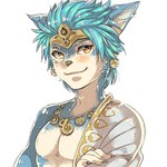 anthro blue_body blue_fur blue_hair brown_eyes crossed_arms fur hair jewelry looking_at_viewer male multicolored_body multicolored_fur necklace simple_background smile smiling_at_viewer solo two_tone_body two_tone_fur white_body white_fur saikin_san_(artist) koei_tecmo warriors_(game_series) warriors_all-stars setsuna_(warriors) canid canine fox mammal 1:1