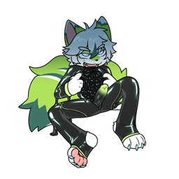 4_toes 5_fingers anthro aroused bangs big_tail black_latex black_nose black_spandex black_stirrups blue_claws bodysuit bodysuit_pull cheek_tuft claws clothed clothing clothing_pull cute_fangs dipstick_ears dipstick_tail dripping ear_markings erection eyebrows facial_tuft fangs feet finger_claws fingers fur genitals glowing glowing_eyes green_body green_ears green_fur green_tail green_tail_tip hair humanoid_genitalia humanoid_penis latex latex_bodysuit latex_clothing latex_skinsuit looking_at_viewer male markings multicolored_ears open_clothing open_mouth pawpads paws penis pink_inner_ear pink_pawpads presenting presenting_penis simple_background sitting skinsuit slime smile smiling_at_viewer smirk smirking_at_viewer solo spandex spandex_clothing spread_legs spreading stirrup_footwear stirrup_legwear superhero_costume tail tail_markings teeth tight_clothing toe_claws toes tongue tuft unusual_anatomy white_background white_ear_tips white_eyebrows white_hair white_paws young young_anthro young_male morria_a animate_inanimate canid canine canis fox goo_creature living_clothing living_latex mammal 1:1 hi_res