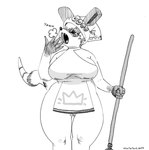 anthro apron big_breasts big_butt black_ears black_nose breasts broom butt cleaning_tool clothed clothing eyelashes eyes_closed female fur hair hat headgear headwear mostly_nude open_mouth simple_background solo tail text thick_thighs tongue topwear white_body white_fur wide_hips yawn haloluli atlyss sally_(atlyss) american_opossum chang_(atlyss) mammal marsupial 2024 artist_name black_and_white digital_drawing_(artwork) digital_media_(artwork) digital_painting_(artwork) english_text hi_res monochrome portrait shaded signature sketch three-quarter_portrait