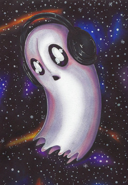 ambiguous_gender electronics galaxy headphones heart_symbol not_furry solo space star universe lizardsmooches undertale undertale_(series) napstablook ghost spirit 2015 hi_res
