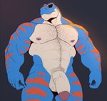 abs anthro arm_hair balls barazoku belly_hair big_penis blue_body blue_scales body_hair bulge chest_hair eyewear eyewear_only flaccid genitals glasses glasses_only grey_background hairy_balls happy_trail humanoid_genitalia humanoid_penis leg_hair male muscular muscular_anthro muscular_male navel nipples non-mammal_balls non-mammal_navel non-mammal_nipples nude nude_anthro nude_male orange_stripes pecs penis pubes scales sharp_teeth simple_background solo striped_body striped_scales stripes stubble sunglasses teeth thick_thighs vein veiny_penis wearing_glasses mr_nellory diesel_(ralarare) dinosaur prehistoric_species reptile scalie theropod tyrannosaurid tyrannosauroid tyrannosaurus tyrannosaurus_rex digital_drawing_(artwork) digital_media_(artwork) hi_res