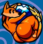 anthro big_butt butt canid canine clothing digital_media_(artwork) firefox fox fur gayguyfella holding_planet huge_butt legwear looking_back male mammal mozilla mozilla_firefox_(character) orange_body orange_fur planet simple_background solo tail thigh_highs underwear web_browser wide_hips