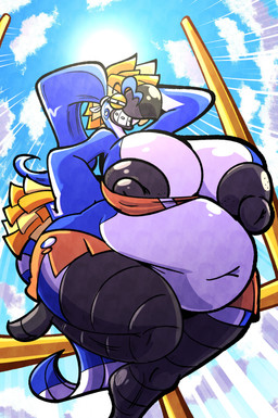 anthro areola big_areola big_breasts big_butt bottomwear braces breasts butt cheerleader clothing female football_field huge_areola huge_butt nerd obese obese_anthro obese_female overweight overweight_anthro overweight_female skirt sky solo wardrobe_malfunction sachasketchy reina_(sachasketchy) avian bird toucan absurd_res hi_res