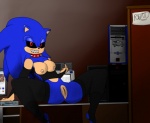 anthro biped blue_body blue_hair blue_skin breasts clothing collar crossgender female genitals gloves hair handwear legwear looking_at_viewer mtf_crossgender pussy smile solo spikes rometod creepypasta sega sonic.exe_(creepypasta) sonic_the_hedgehog_(series) sonic.exe sonic_the_hedgehog eulipotyphlan hedgehog mammal 2015