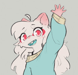 anthro arm_tuft blue_mouth blush clothing eyeshadow female gesture hair happy long_hair makeup red_eyes red_eyeshadow shoulder_tuft simple_background smile smiling_at_viewer solo sweater tail teeth topwear tuft waving waving_at_viewer white_hair maenei neimora_(maenei) mammal murid murine rat rodent 2024 2d_animation animated frame_by_frame trans_(lore) trans_woman_(lore)