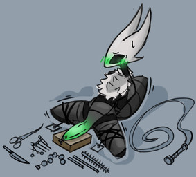 anthro arms_tied arthropod_abdomen bdsm black_eyes blush bodily_fluids bound cock_and_ball_torture erection genital_torture genitals green_blush green_penis legs_tied male neck_tuft no_pupils object_in_urethra penetration penis solo sweat sweatdrop tuft urethral urethral_penetration whip white_mask hallowed_knight_34 hollow_knight_(franchise) team_cherry bandit_(hallowed_knight_34) arthropod vessel_(species) hi_res