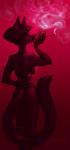 anthro big_breasts breasts cigarette cigarette_holder claws clothing corset female lingerie long_claws smoking solo topwear nyxberry genet mammal viverrid hi_res red_theme