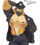 abs anthro biceps clothed clothing male muscular muscular_anthro muscular_male nipples peak pecs police solo crimenes accipitrid accipitriform avian bird eagle hi_res