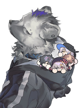 anthro clothing collar ear_piercing eyebrow_piercing facial_piercing female grey_body group hat headgear headwear hood jacket male piercing simple_background topwear nigirikobushi2 arknights hypergryph studio_montagne catapult_(arknights) midnight_(arknights) orchid_(arknights) popukar_(arknights) spot_(arknights) animal_humanoid canid canid_humanoid human humanoid hyena mammal mammal_humanoid spotted_hyena 2026 hi_res