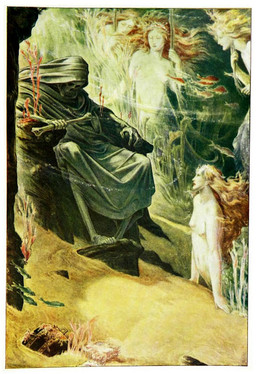 ambiguous_gender art_nouveau blonde_hair bone brown_hair clothing female group hair historical holding_bone nude outside robe sand seaweed skeleton split_form tasteful_nudity underwater water paul_vincent_woodroffe the_tempest william_shakespeare anthozoan cnidarian coral fish humanoid marine merfolk 1908 20th_century ancient_art traditional_media_(artwork)