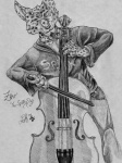 anthro bowed_string_instrument bow_(stringed_instrument) cello clothed clothing collar fully_clothed hoodie male music musical_instrument playing_music solo spots string_instrument topwear daelyhelaxon canid canine canis domestic_dog mammal greyscale monochrome