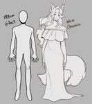 absurd_res animal_humanoid canid canid_humanoid canine canine_humanoid chart digital_drawing_(artwork) digital_media_(artwork) female fox_humanoid foxtrot_(glacierclear) glacierclear greyscale height_chart hi_res humanoid mammal mammal_humanoid monochrome white_chocolate_(glacierclear)