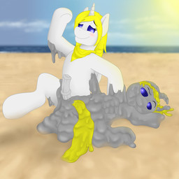 beach detailed_background duo genitals male melting outside penis sand seaside sky solo sun water anowotternpc hasbro my_little_pony equid equine horse mammal pony 1:1 hi_res