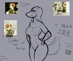 5_fingers anthro areola bandage bandaged_arm big_areola breasts crotch_tuft eyeliner female female_anthro fingers fluffy fluffy_ears looking_at_viewer makeup multi_nipple neck_tuft nipples nude pose pubes small_breasts solo speech_bubble tail tail_motion text thick_thighs tuft dominopossum game_dogs bethany_(game_dogs) canid canine canis domestic_dog mammal 2025 english_text hi_res monochrome pinup portrait reference_image sketch three-quarter_portrait watermark