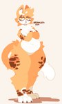 anthro bottom_heavy cheek_tuft crossed_arms facial_tuft featureless_crotch fur hair half-closed_eyes male narrowed_eyes neck_tuft nude orange_body orange_fur orange_hair pear-shaped_figure simple_background slightly_chubby slightly_chubby_anthro slightly_chubby_male solo tan_background thick_thighs tuft white_body white_fur wide_hips aronhilistix creature_mancer gozer_(aronhilistix) domestic_cat felid feline felis mammal absurd_res artist_collaboration hi_res