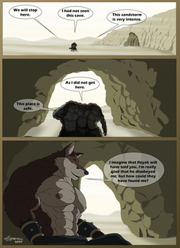 abs anthro armor big_muscles blue_eyes bottomwear bracers cave clothing dialogue eyes_closed fur grey_body grey_fur group huge_muscles male multicolored_body multicolored_fur muscular muscular_anthro muscular_male open_mouth pecs red_body red_fur sandstorm speech_bubble teeth text trio two_tone_body two_tone_fur white_body white_fur yellow_body yellow_fur xxsparcoxx grael_(xxsparcoxx) kraso_(xxsparcoxx) teofacio_larna canid canine canis domestic_dog fox mammal red_fox true_fox wolf 2020 artist_name comic digital_media_(artwork) english_text hi_res