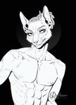 abs anthro black_background black_whiskers dreadlocks ear_piercing looking_at_viewer male nipples piercing pupils simple_background slit_pupils solo whiskers road~abelgeym felid feline mammal hi_res line_art portrait