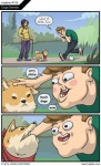 ambiguous_gender bite black_nose blush dialogue fangs female feral humor lake male nom om_nom_nom open_mouth petting snout teeth text unimpressed john_kleckner dogelore doge canid canine canis domestic_dog human mammal shiba_inu spitz 2014 comic english_text meme