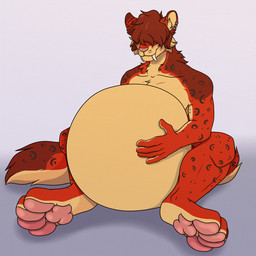 anthro belly big_belly bulge fangs hug huge_belly male oral_vore paws red_body solo tail teeth vore duskovich vlada_dusk felid mammal pantherine snow_leopard 1:1 animated