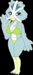 4_fingers anthro barefoot big_breasts bikini biped black_background blue_eyes breasts clothed clothing crossgender feet female fingers gesture looking_at_viewer non-mammal_breasts outline simple_background skimpy solo standing swimwear two-piece_swimsuit waving khramchee undertale undertale_(series) snowdrake avian hi_res