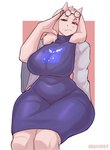 anthro big_breasts breasts clothed clothing eyewear female fur glasses horn mature_female red_eyes simple_background solo white_body white_fur wide_hipped_female wide_hips notravi undertale undertale_(series) toriel boss_monster_(undertale) bovid caprine mammal absurd_res hi_res