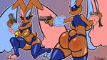 16:9 anthro big_breasts big_butt breasts brown_body butt clothing female generation_4_pokemon gun hi_res holding_gun holding_melee_weapon holding_object holding_ranged_weapon holding_weapon law-punny legwear lopunny melee_weapon nintendo nipple_outline pasties pokemon pokemon_(species) protagon ranged_weapon thigh_highs weapon widescreen