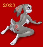 anthro breasts butt feet female fur grey_body grey_fur purple_eyes red_background simple_background solo mike_santos disney zootopia judy_hopps lagomorph leporid mammal rabbit 2023 absurd_res hi_res