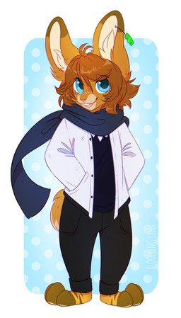 anthro black_bottomwear black_clothing black_pants black_topwear blue_eyes blue_scarf bottomwear brown_hair clothed clothing front_view fur glistening glistening_eyes hair looking_at_viewer male open_clothing open_mouth open_smile open_topwear orange_body orange_fur pants pattern_background pink_tongue scarf simple_background smile solo standing teeth text tongue topwear white_clothing white_topwear bloominglynx lagomorph leporid mammal rabbit artist_name