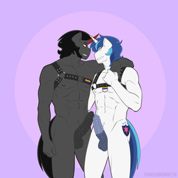 animal_genitalia animal_penis anthro balls black_hair blue_eyes blue_hair body_harness cutie_mark duo equine_genitalia equine_penis erection fangs genitals grey_body hair harness horn lgbt_pride male male/male medial_ring muscular muscular_male nipples nude nude_anthro nude_male penis pride_colors rainbow_flag rainbow_pride_flag rainbow_symbol red_eyes tail teeth vein veiny_penis white_body shallowwin friendship_is_magic hasbro my_little_pony mythology king_sombra_(mlp) shining_armor_(mlp) equid equine mammal mythological_creature mythological_equine umbrum unicorn 1:1 hi_res