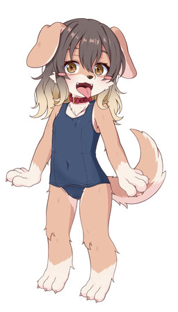 3_toes 4_fingers amber_eyes anthro blush blush_stickers butt butt_from_the_front claws clothing collar cute_fangs fangs feet female fingers fluffy fluffy_tail gloves_(marking) gradient_hair hair leg_markings looking_at_viewer markings navel one-piece_swimsuit panties school_swimsuit socks_(marking) solo swimwear tail teeth toes tongue tongue_out underwear young young_anthro young_female coral_sky0826 kuushii-chan canid canine canis domestic_dog mammal 4:7 hi_res