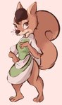 anthro apron barefoot brown_body brown_eyes brown_fur clothed clothing feet female fur simple_background solo standing whiskers conditional_dnp tohupo surisu_(tohupo) mammal rodent sciurid tree_squirrel 2020 full-length_portrait hi_res portrait